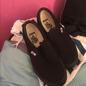 Black on black vans custom wide  slip on shoes